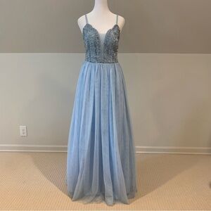 Beautiful Baby Blue Beaded Prom Dress Full Length Gown